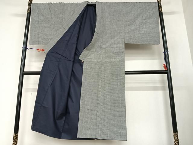 平和屋着物●男性 生紬 アンサンブル 色無地 源氏鼠色 反端付き 正絹 AABA8839zg