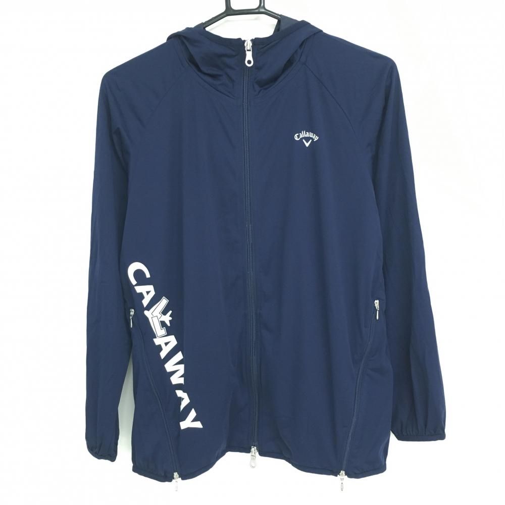 SALE25％OFF【美品】キャロウェイ ジップパーカー ネイビー×白 ロゴプリント 薄手  レディース L ゴルフウェア Callaway
