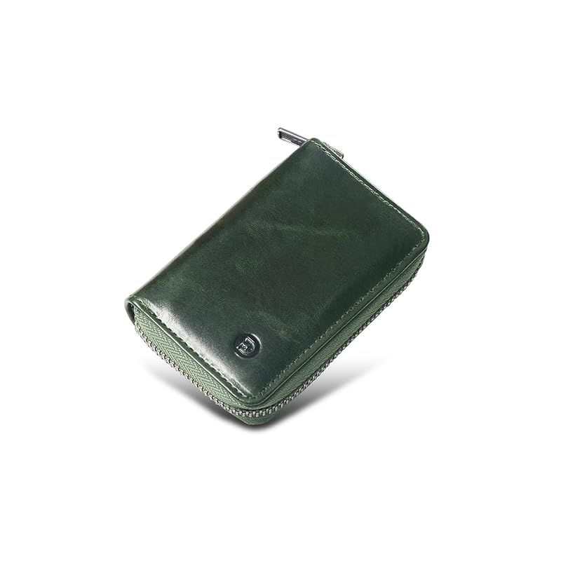 [Modiko] カードケース メンズ クレジットカードケース 本革 日本製 姫路レザー 大容量 じゃばら カード入れ スキミング防止 YKKファスナー (グリーン)