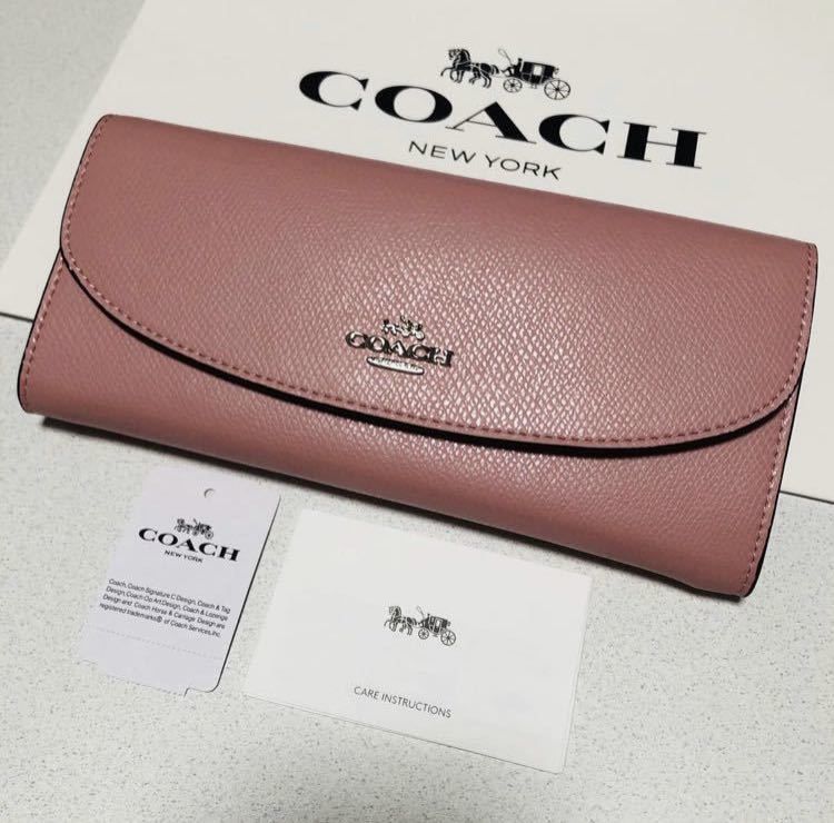 COACH コーチ 長財布 F52628 二つ折り財布 ピンク カーキ 