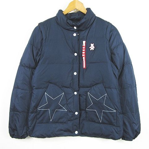 キャロウェイ CALLAWAY 2WAY ゴルフウェア ダウン ジャケット ベスト 毛 M ネイビー レッド 刺繍 星 クマ アメリカ 国旗 kz9395