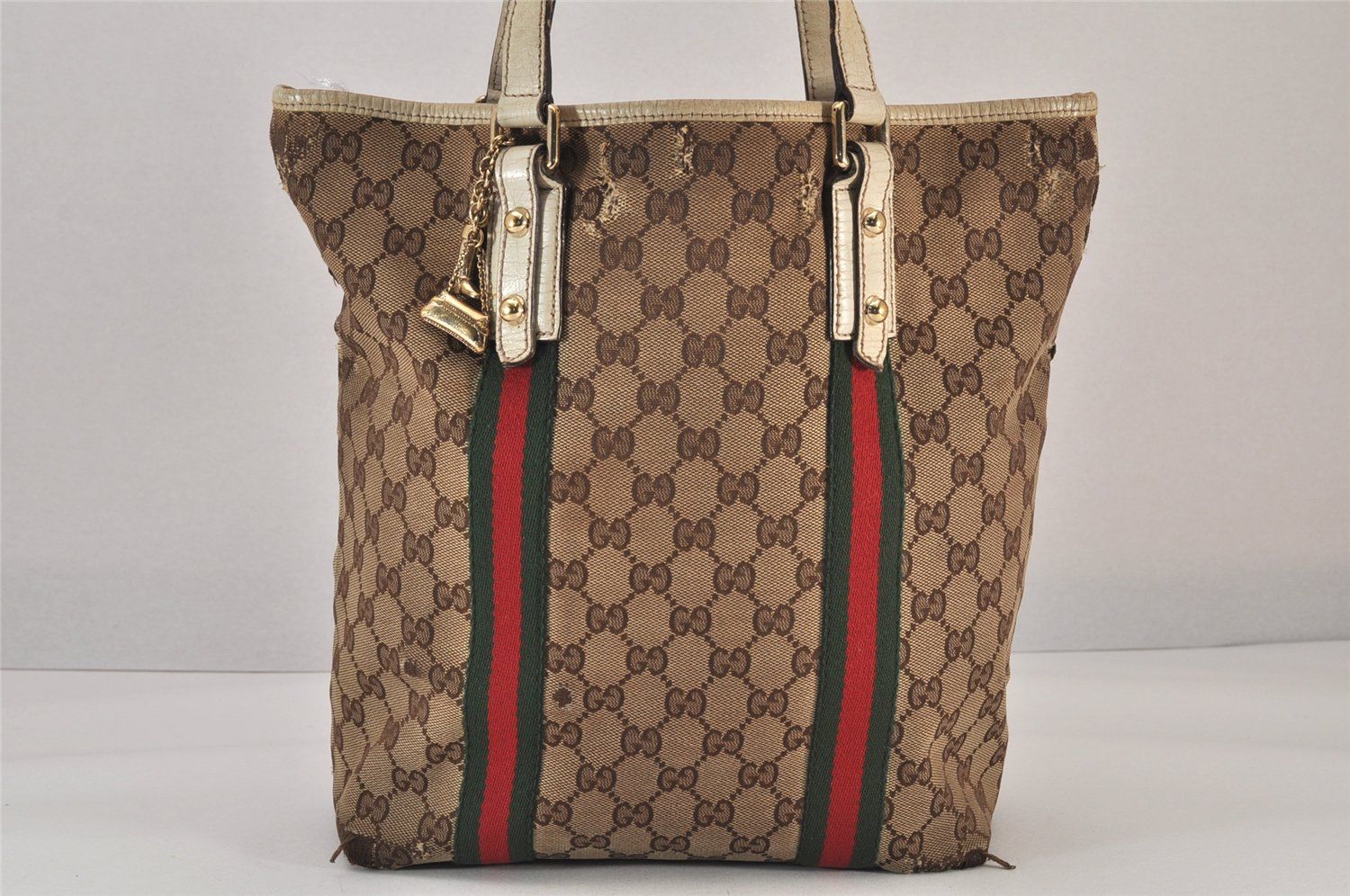 グッチ シェリーライン トートバッグ 131228 GGカーフ ハンドバッグ GUCCI グッチ ウェブ シェリーライン トートバッグ GGキャンバス