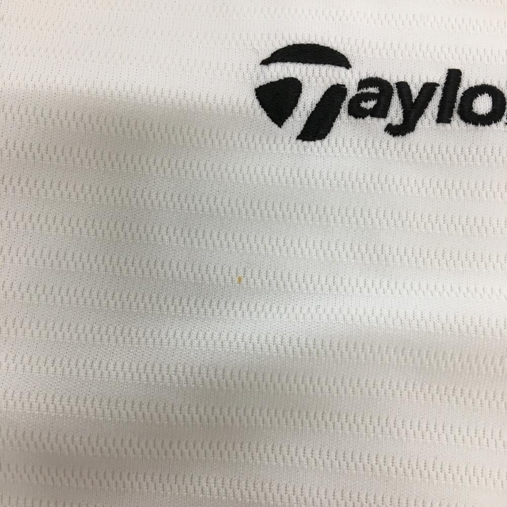 SUMMER SALE 【TaylorMade 】半袖モノグラムポロメンズ Ｌ テーラーメイド 半袖ポロシャツ 白 ボーダー地模様 ハーフジップ