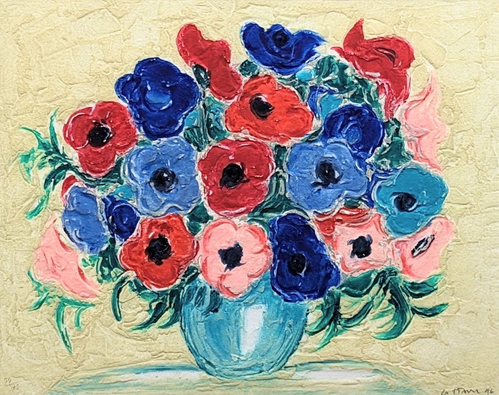 【真作】【直筆サイン】アンドレ・コタボ「青と赤のブーケ」【美品】 真作】【直筆サイン】アンドレ・コタボ「青と赤のブーケ」【美品