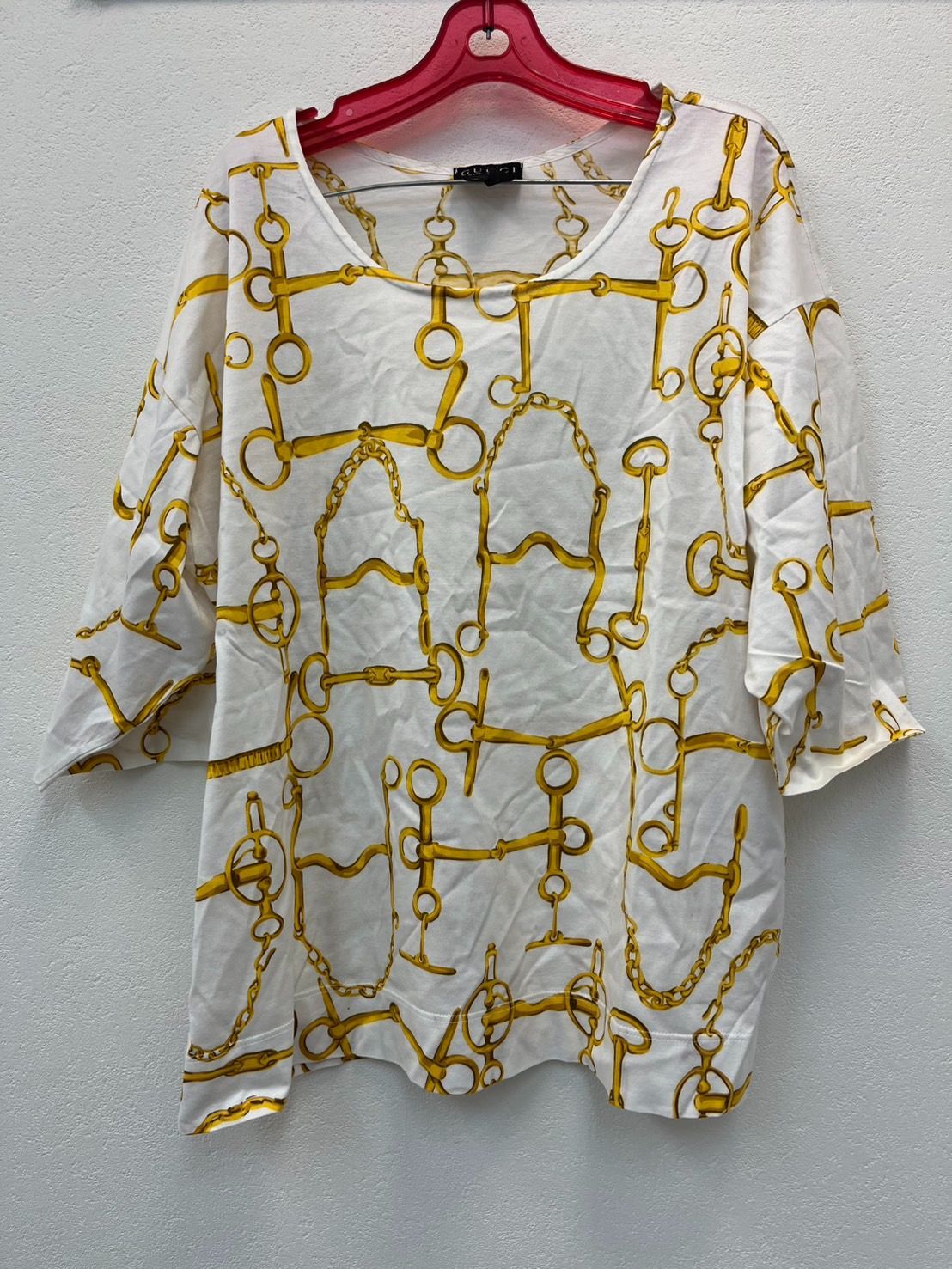 GUCCI グッチ ホワイト チェーン柄 ヴィンテージ カットソー レディース S コットン Tシャツ