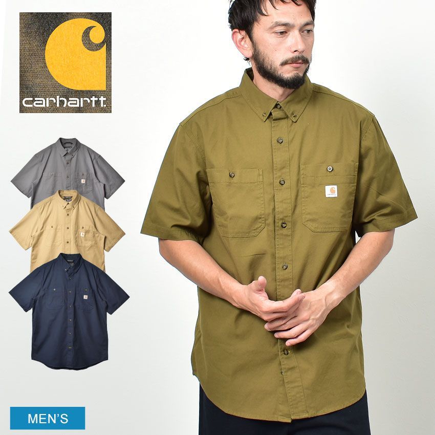 カーハート 半袖シャツ 103555 メンズ ショートスリーブワークキャンバスシャツ CARHARTT カラー:04.ミリタリーオリーブ 品番：2025-0078