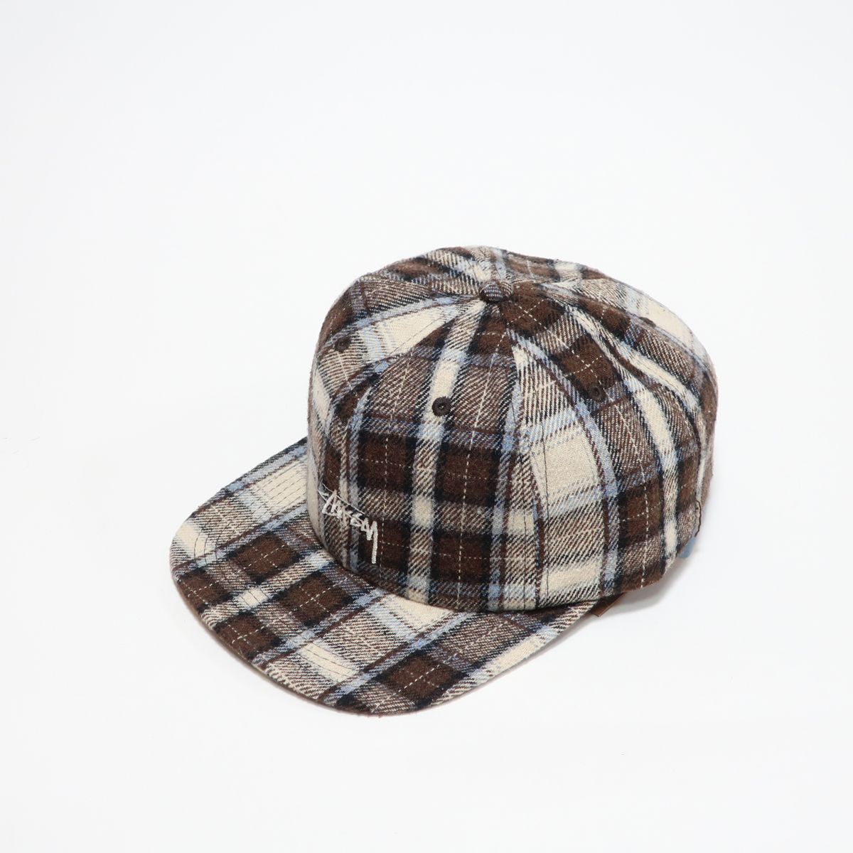 STUSSY FLANNEL PLAID STOCK STRAP BACK CAP BROWN 1311009