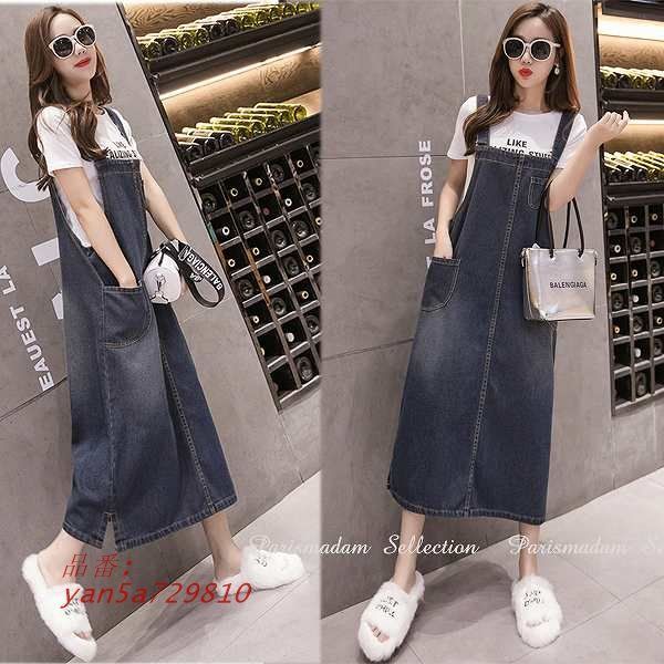 デニムジャンバースカート ひざ下丈 デニムブルー 大きいサイズあり Sから３L お出かけ女子会20代30代40代50代60代 yan5a729810