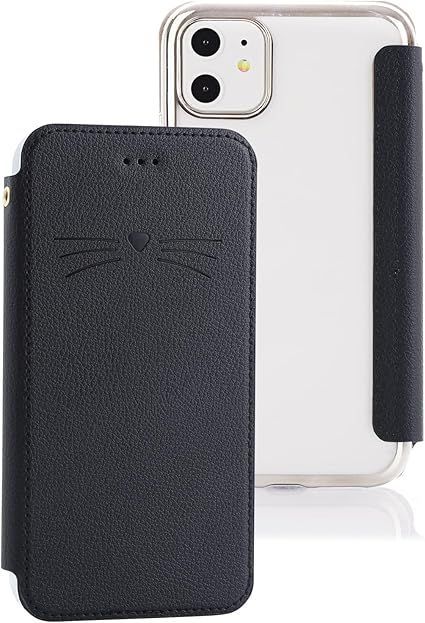 新作登場，限定セール iPhone 13 mini スマホケース 手帳型 背面クリア 透明 薄型 軽い Magsafe充電対応 マグネット無し iPhone13mini携帯カバー 薄いケース 磁石無し スッキリ かわいい型押しの猫 男女対応 ACkaban 無地 応募券