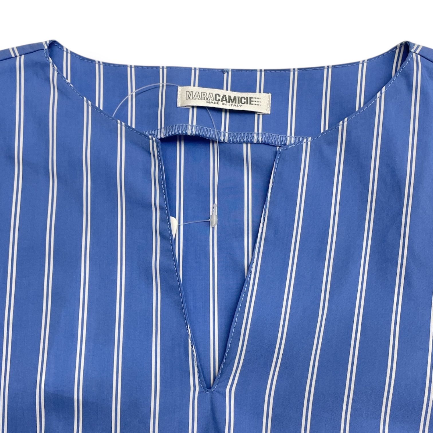 美品　ナラカミーチェ　ストライプ柄ウエストリボン長袖シャツ ラベンダー　丈長 新品 タグ付 未使用 NARACAMICIE ナラカミーチェ Wストライプ
