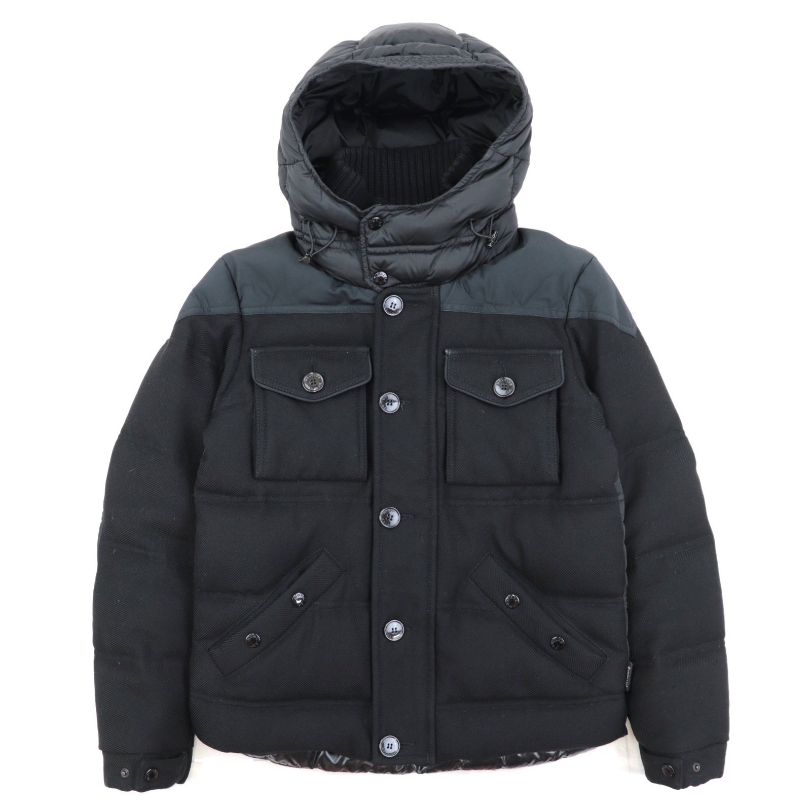 美品 モンクレール リパブリック ダウンジャケット メンズ 黒 0 ウール切替 REPUBLIQUE MONCLER