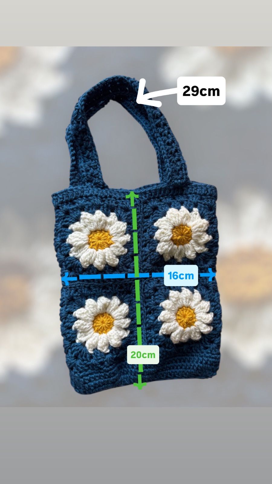 ハンドメイド バッグ トートバッグ 手芸 グラニースクエア デイジー