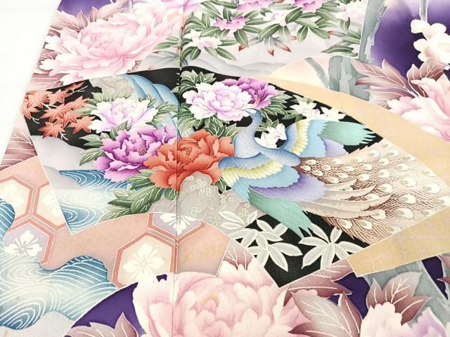 平和屋着物□豪華振袖 孔雀花文 金銀彩 正絹 逸品 CAAU6749xe