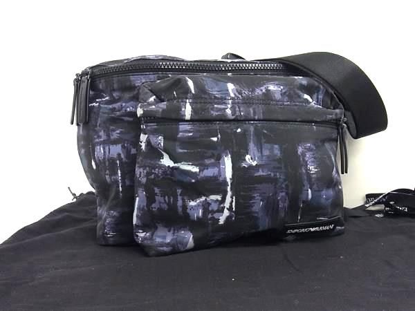 EMPORIO ARMANI エンポリオアルマーニ ナイロン ウエストバッグ ボディバッグ メンズ ブラック系×パープル系 FP5824