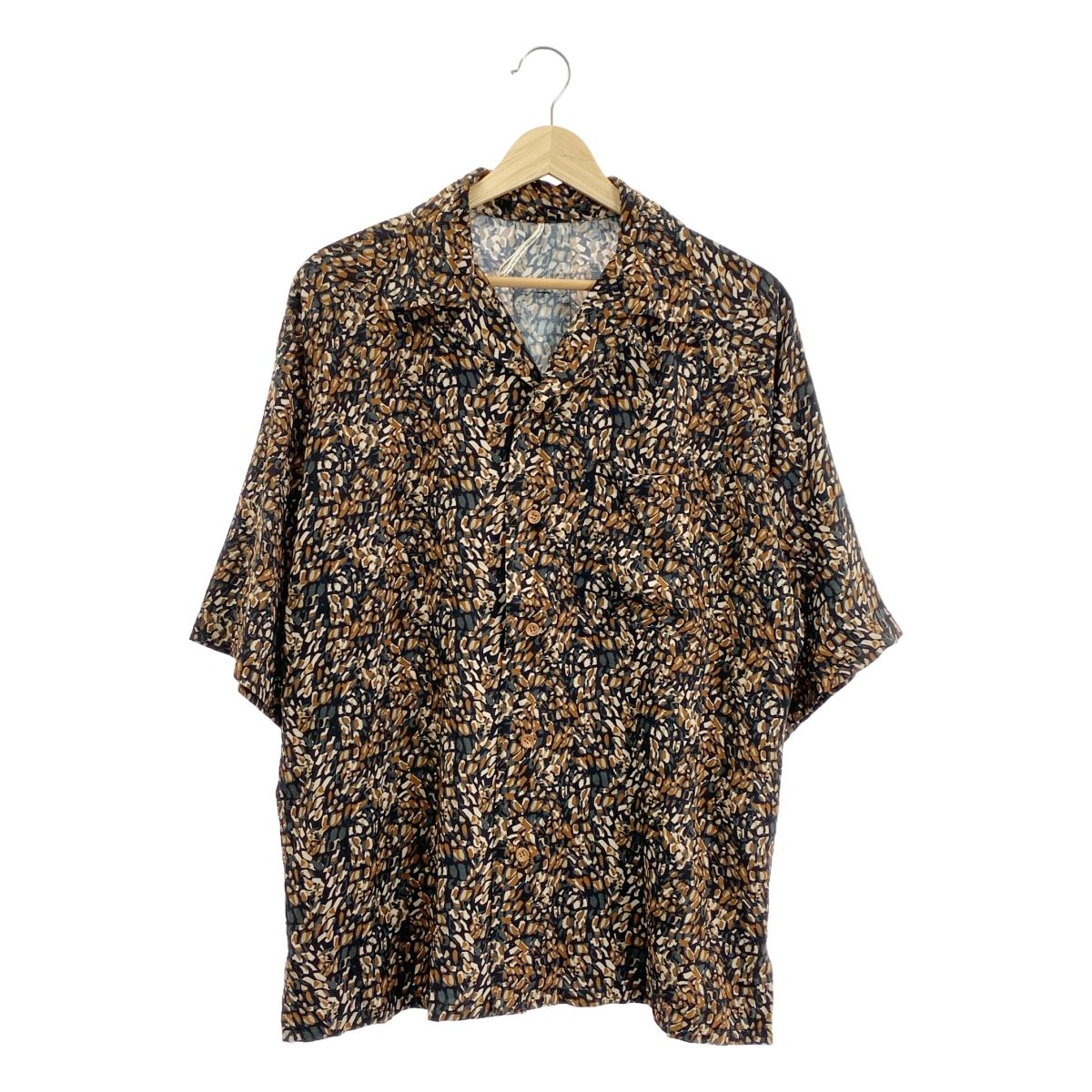 m s braque | エムズブラック | レーヨン 総柄 オープンカラーシャツ | 36 | ブラウン|グレー系 | メンズ