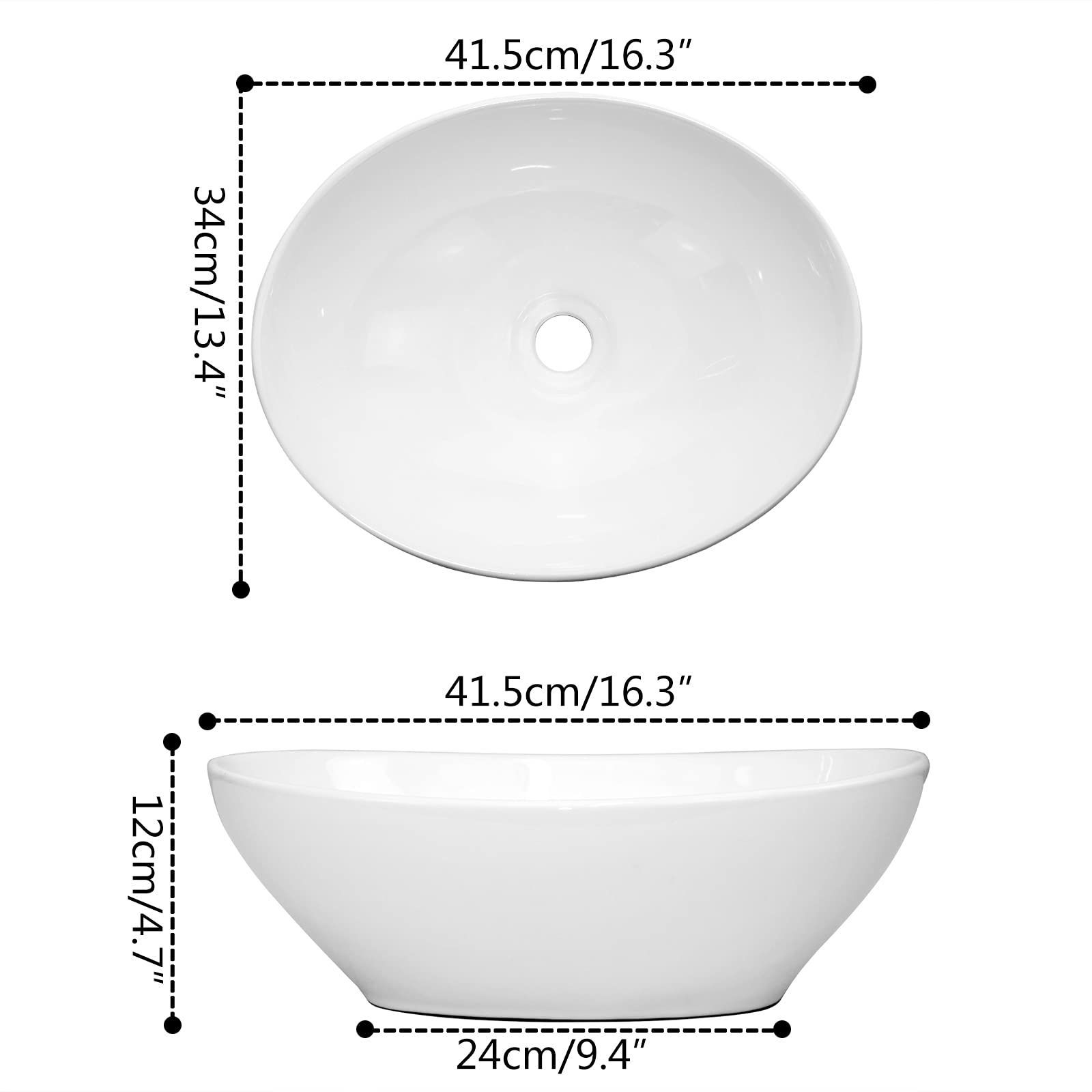洗面器 洗面鉢 洗面ボール 楕円形 コンパクトサイズ 白陶器製 手洗い鉢 415×340×120mm 洗面台 置き型 トイレ 洗面ボウルセット おしゃれ 洗面所用 Rxakudedo
