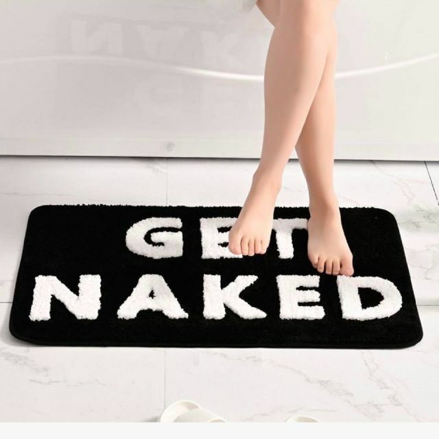 Get Naked 浴室用バスマット ブラックフォント かわいい面白い引用 白い背景に バスルームラグ バスラグ ソフトメモリーフ 並行輸入品 FPYWO Get Naked Bath Mat Black, 33.5x20 Inch Cute Get Naked