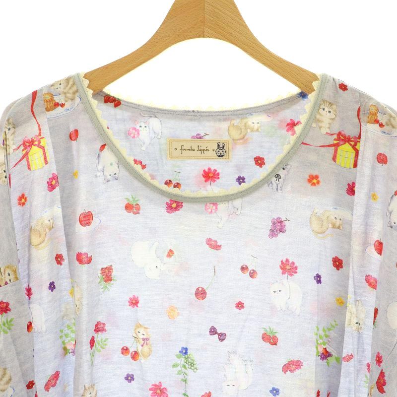 #フランシュリッペ#ワンピース#五分袖#猫#総柄#新品#Ｍ フランシュリッペ franche lippee ネコ柄ワンピース ミニ
