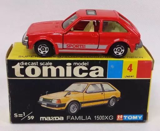 中古】トミカ 1/59 マツダ ファミリア 1500XG(レッド×シルバー/黒箱