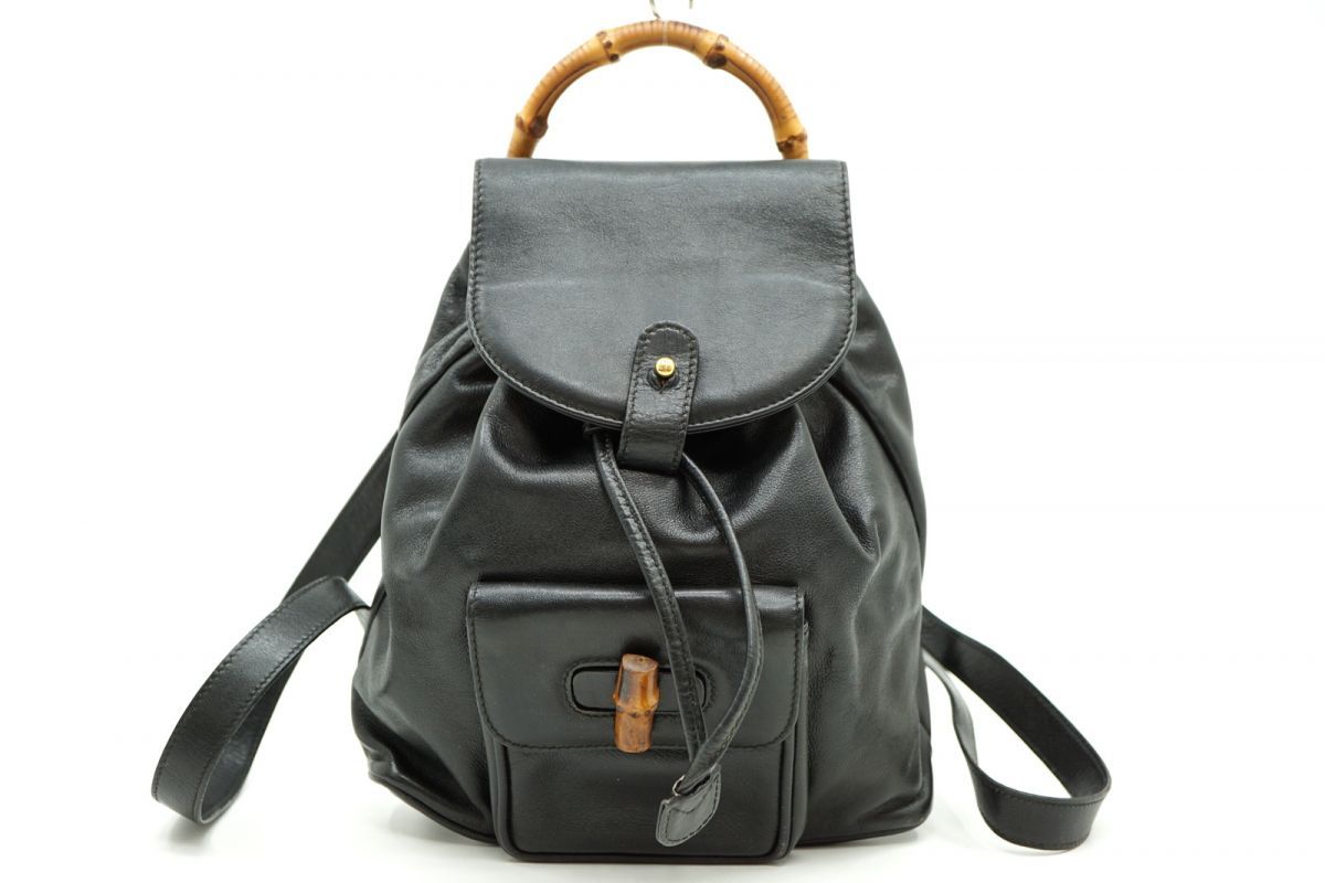 グッチ ヴィンテージ バンブー ミニ バックパック バッグ リュック 003 1705 0030 レザー 黒 ブラック GUCCI 2950h