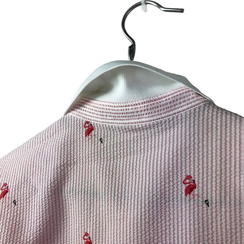 なし伸縮性ジュン アンド ロペ 半袖ポロシャツ フラミンゴ 総柄 ピンク S