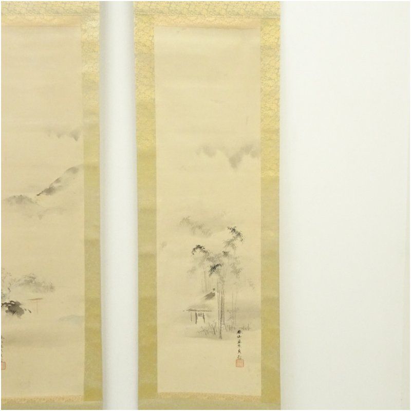 泰山院 藤原貞信 法眼 筆 富士山 双幅 肉筆紙本掛軸 保護箱 掛け軸 床の間 書 おしゃれ 絵画 表具 芸術 茶道 年中掛け インテリア 茶掛 掛物 和室