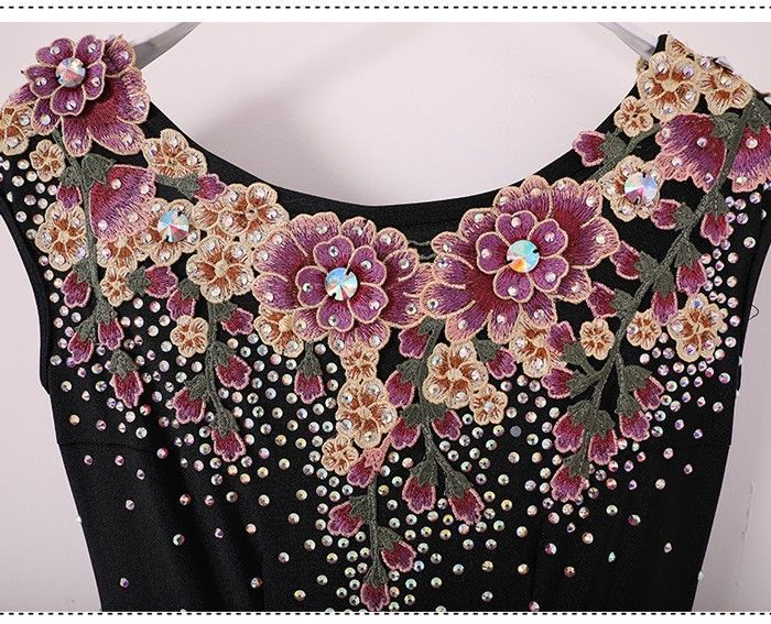 最大60％オフ！ 高品質 社交ダンス ドレス 社交ダンス衣装 長袖 花柄 練習着 広がる裾 発表会用 ワンピース パーティー レッスン着 発表会 競技着 演出用 開場ドレス ワルツ ドレス ロング丈 オールシーズン ブラック ここでご注文へようこそ!