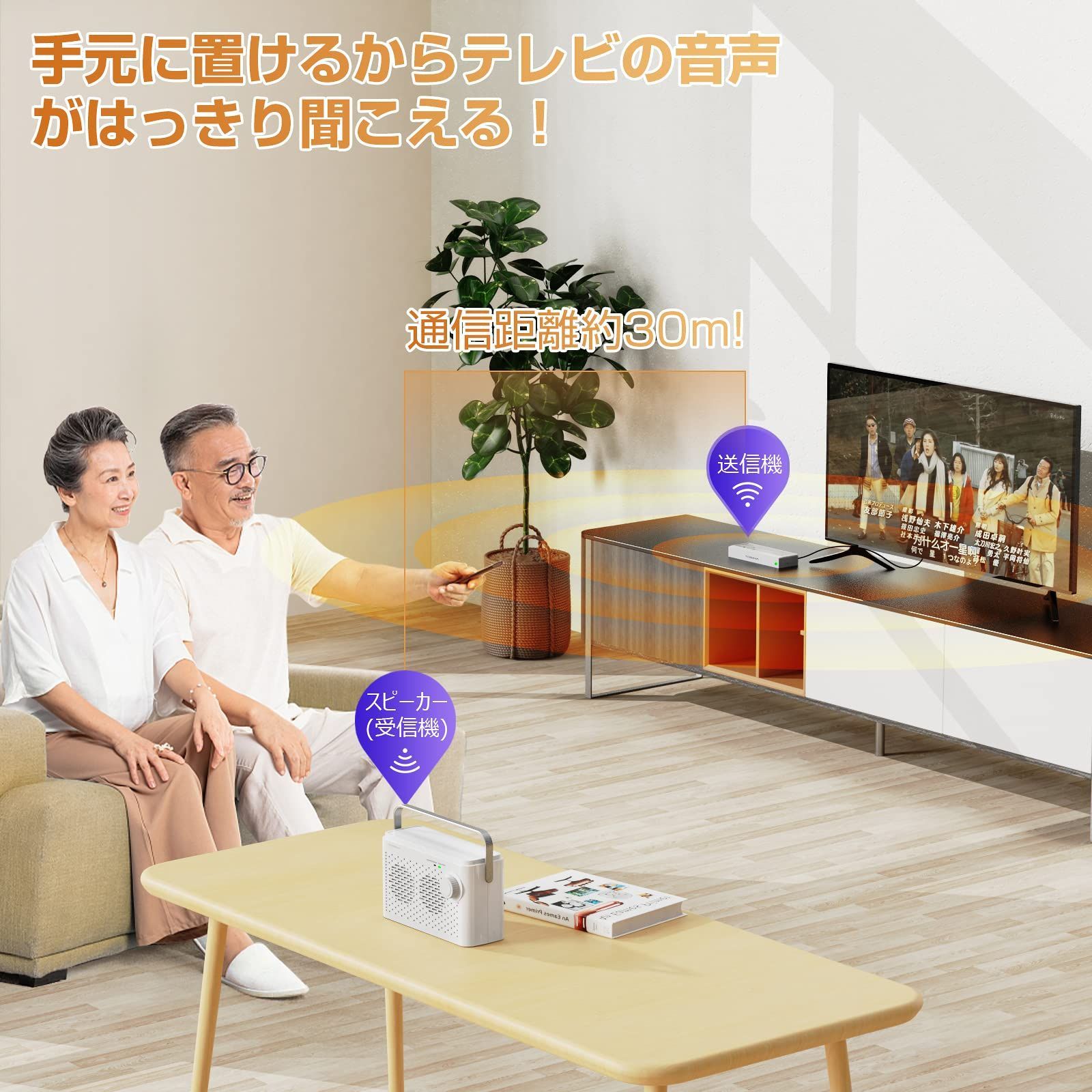 色:ホワイト】充電式 すぴーかー 耳元 無線 テレビ用 大音量 難聴 音声