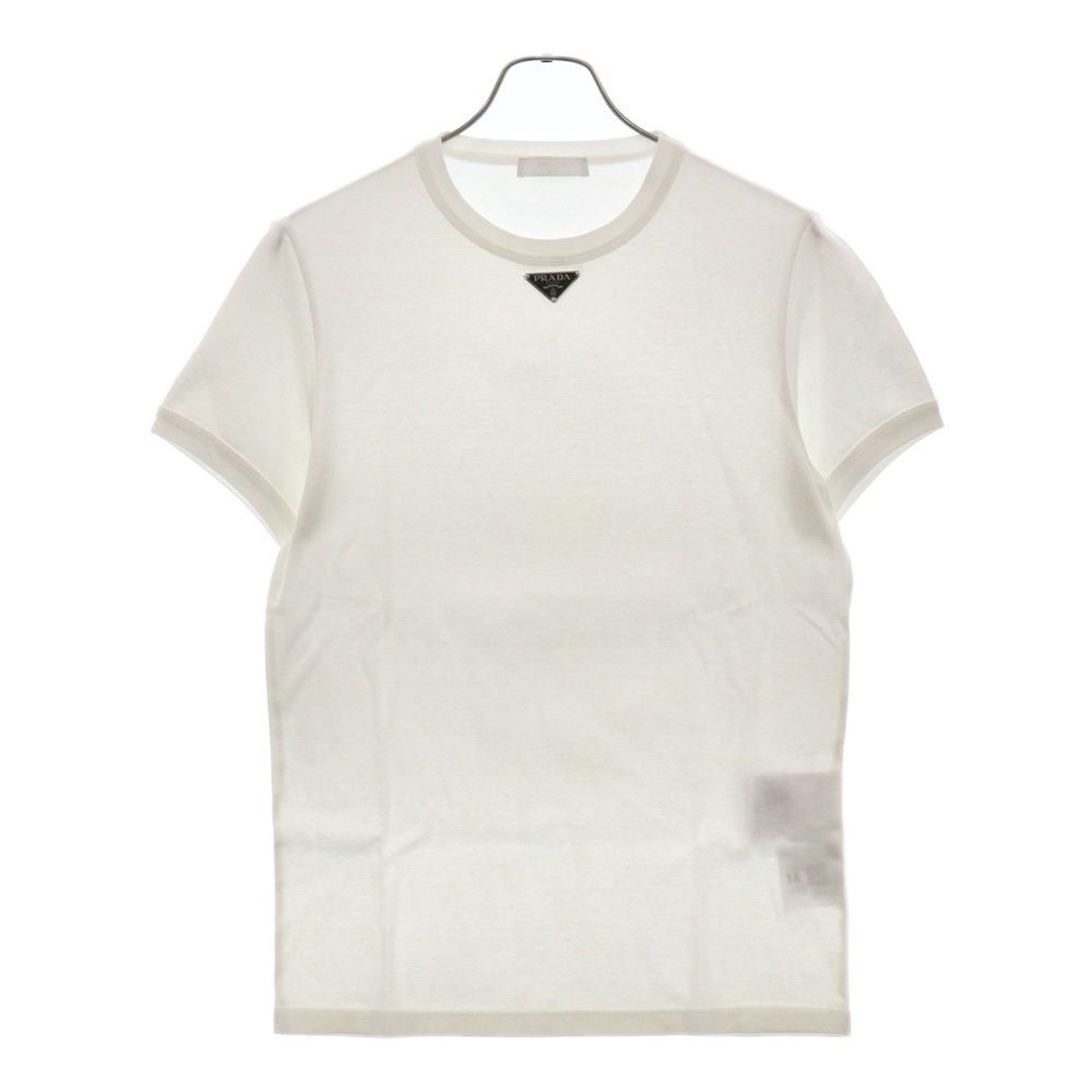 PRADA (プラダ) トライアングルロゴプレートコットン半袖Tシャツ 半袖カットソー ホワイト UJN824 S222 11ZM