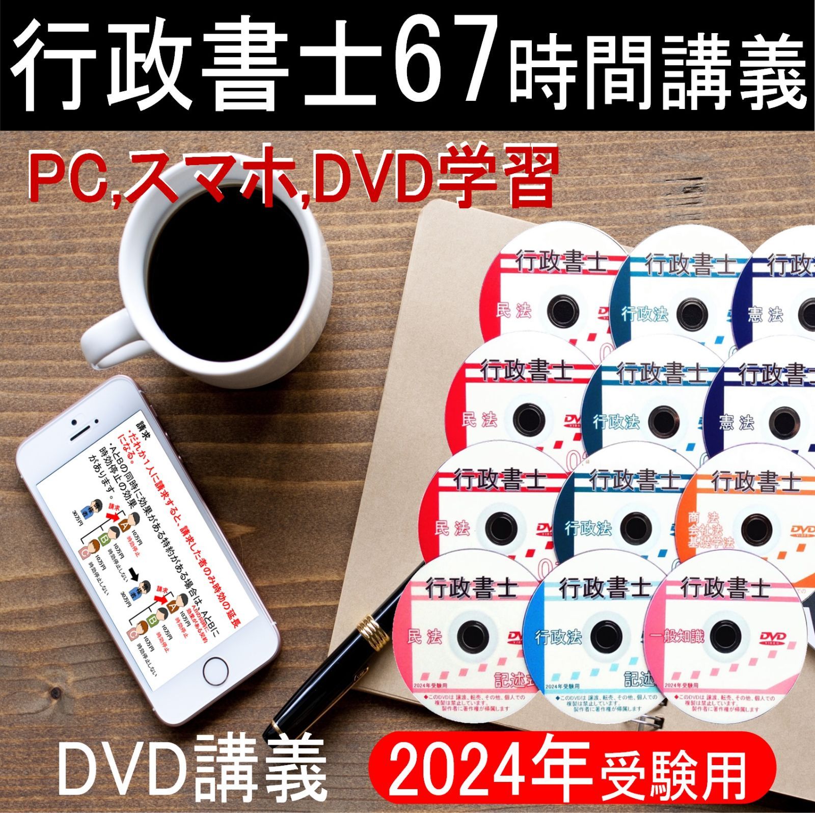 ■行政書士　2024年　DVD講義+40字記述（スマホ・PC学習セット付）