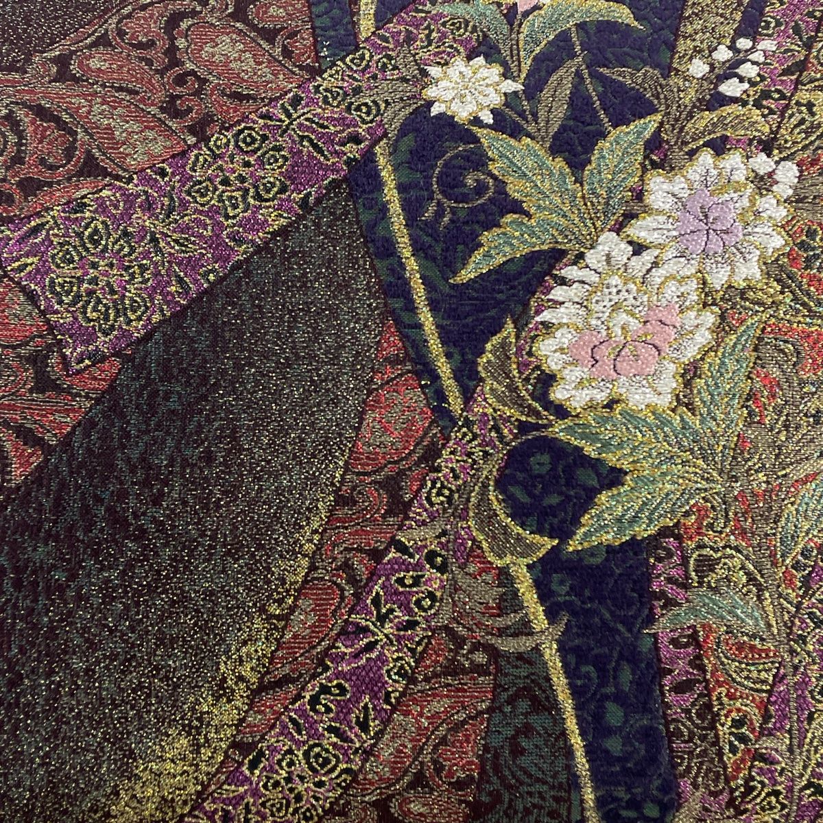 袋帯 美品 名品 草花 金糸 紫 全通 正絹 【中古】