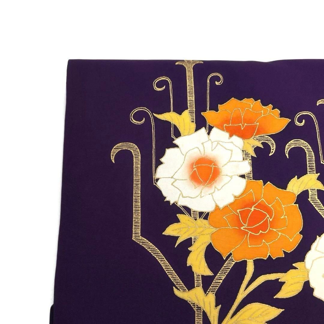 名古屋帯　塩瀬　金彩　パープル　牡丹　抽象模様　着物　021a d 名古屋帯塩瀬金彩パープル牡丹抽象模様着物021a d