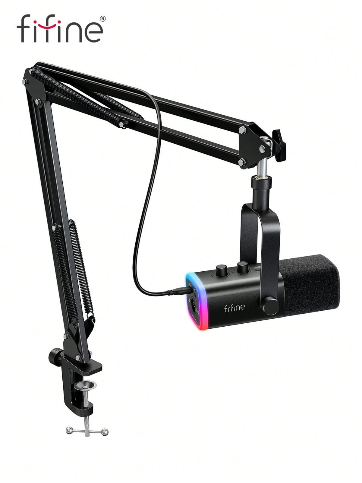 USB|XLRダイナミックマイクキット ブームアームスタンド付き ヘッドフォンジャック|ミュート|RGB ライブストリーミング 録音 ポッドキャスト PCビデオ用 FIFINE AM8T
