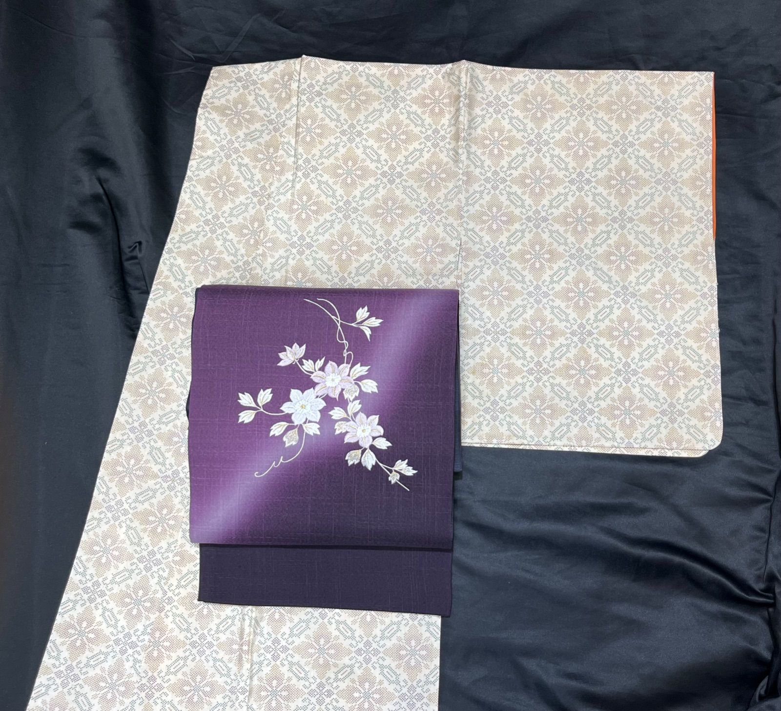 本場大島紬☆正絹☆袷/茶系！花柄/裄 69/証紙付き 本場大島紬☆正絹☆袷/茶系！花柄/裄 69/証紙付き