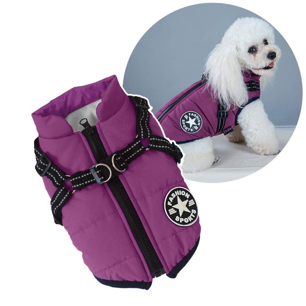 【人気商品】Oncpcare 犬服 一体型綿入れを牽引する 犬 ベスト 綿服コート 猫 小型犬 中型犬 服 お散歩 軽量 着脱簡単 秋 冬 防寒 防水ジャケット 暖かい ペット服