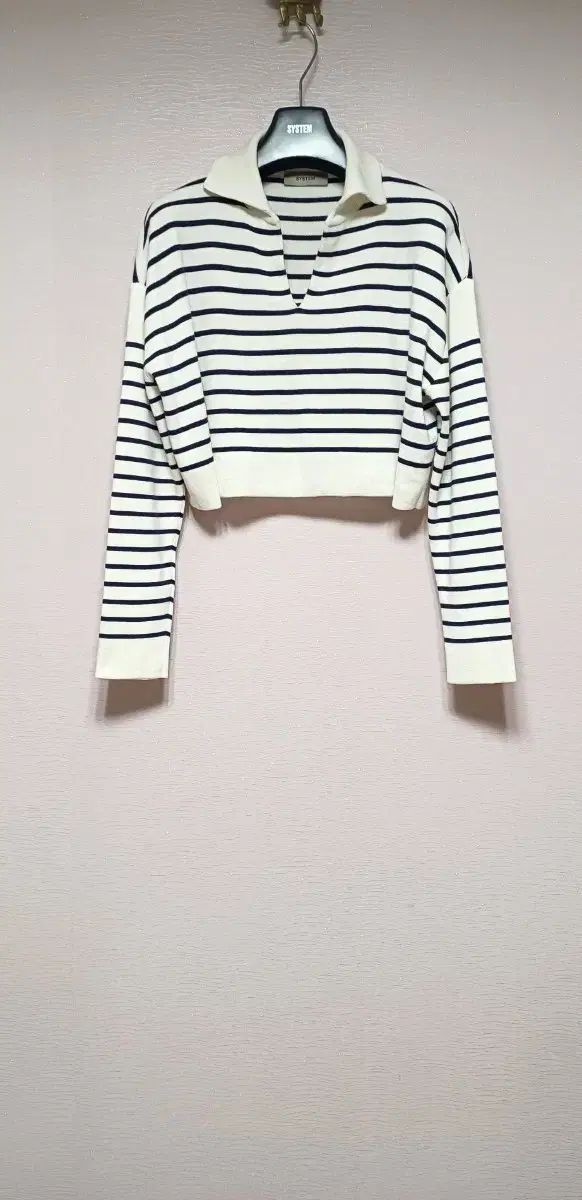 SYSTEM システム ストライプ クロップド ニット 長袖Tシャツ 55 チゼル 66