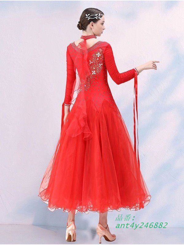  社交ダンス ドレス 社交ダンス衣装 ワンピース 広がる裾 発表会競技着 練習着 演出用 ant 4 y 246882 ドレス ダンス衣装 社交ダンス