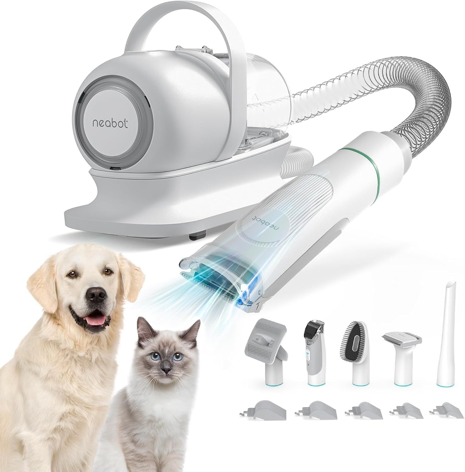 ブラシと掃除機一体型 Neabot ペット用バリカン 犬 猫美容器 5 in 1 多機能ペット掃除機 ペットグルーミングセット 電動バリカン ヘアクリッパーやヘアブラシも含む ペット用品 ペットの抜け毛対策 P1 PRO