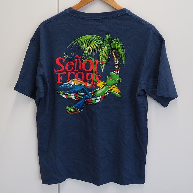 (アメリカ古着)Senor Frogs セニョールフロッグス カエルイラスト ネイビーTシャツ M