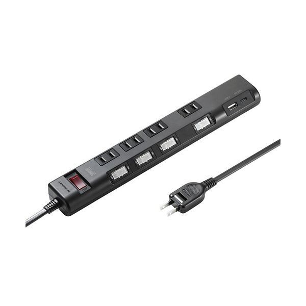 サンワサプライ 節電タップ 2P・4個口 ブラック 2m TAP-B107UC-2BK 1個