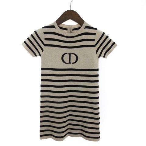 クリスチャンディオール Christian Dior ニットワンピース 半袖 CDロゴ カシミヤ混 ボーダー 0WBM14DRSQ アイボリー 6 SM1