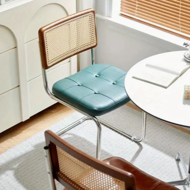 椅子 チェア 一人掛け クッション レトロ レザー張り ラタンブラック