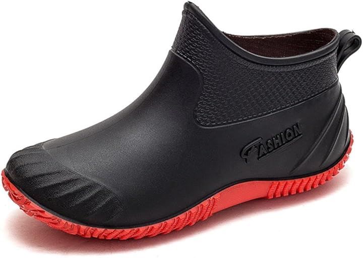 goodspoon 女士雨鞋 長筒靴 短靴 雨靴 防水 時尚 可愛 簡約 低跟 雨鞋 橡膠 通勤 不痛 易走 晴雨兩用 上學 輕便 舒適 (黑色, 23.0 cm) 的縮圖