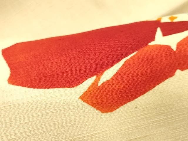 平和屋着物●染織作家　渋紙型　渋谷和子　九寸名古屋帯　紬地　型染め　舞花文　正絹　逸品　CAAY9218yk 平和屋着物○染織作家 渋紙型 渋谷和子 九寸名古屋帯 紬地