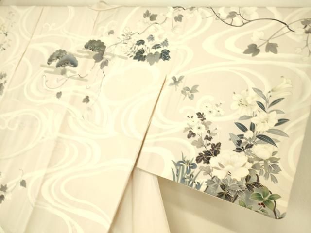 平和屋着物▽訪問着　単衣　駒刺繍　流水吉祥花文　金彩　ますいわ屋扱い　正絹　逸品　DAAS0715az 平和屋着物▽訪問着 単衣 駒刺繍 流水吉祥花文 金彩 ますいわ屋扱い