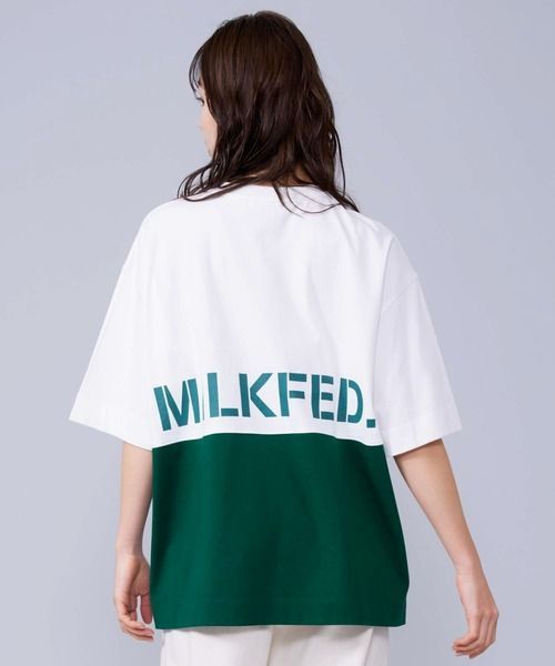 tシャツ Tシャツ ミルクフェド MILKFED STENCIL LOGO PANELED SS TOP 103231011035 ホワイト 黒 白 MILKFED. tシャツ Tシャツ ミルクフェド MILKFED STENCIL LOGO
