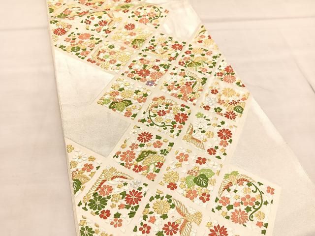 平和屋着物◎六通柄袋帯 唐織 飛鶴花菱文 金銀糸 正絹 逸品