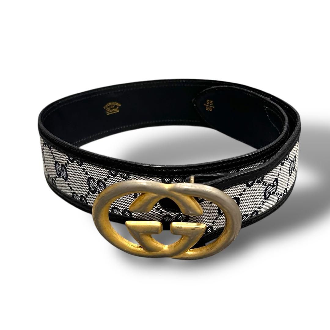 正規品 本物保証 GUCCI オールドグッチ ベルト GG柄 キャンバスレザー メンズ レディース