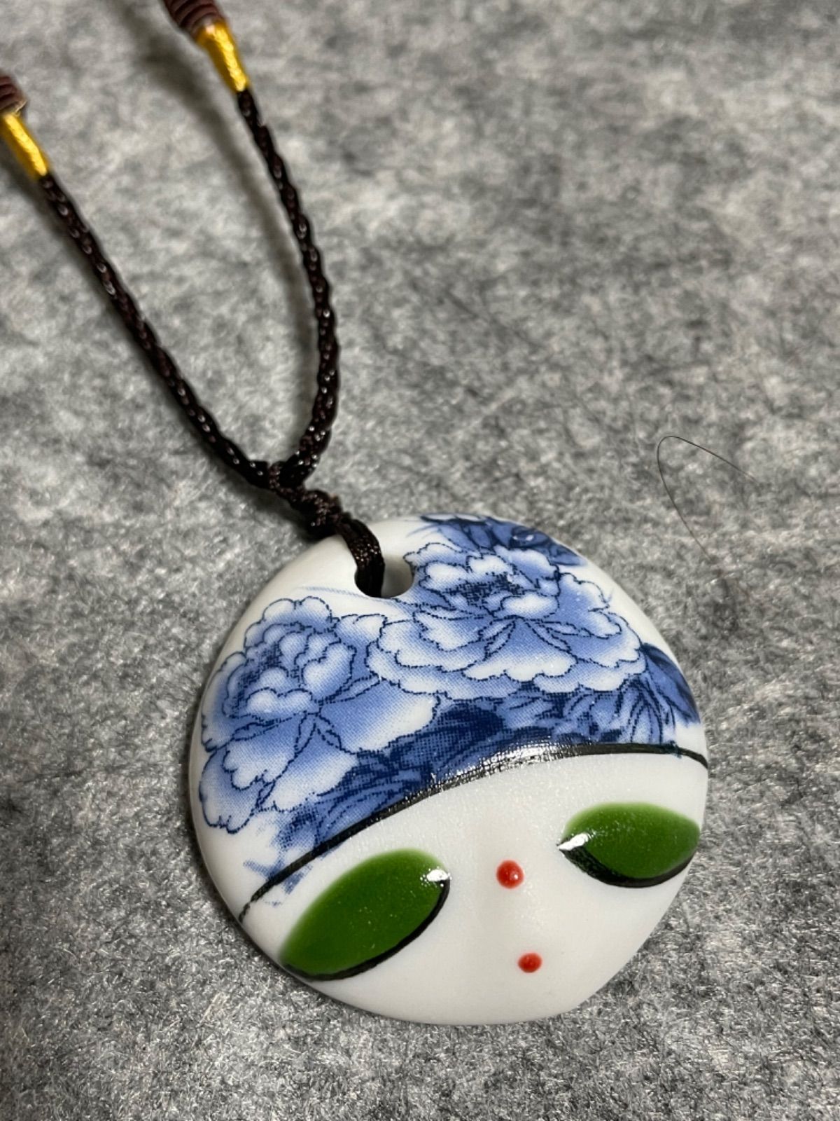景徳鎮製陶磁器ネックレス 絵付き 工芸品ネックレス長さ25-35cm