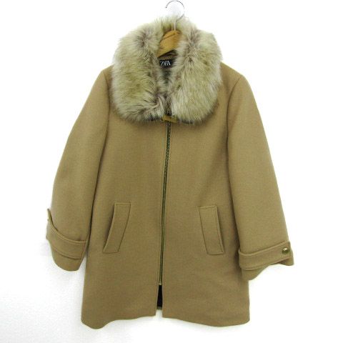 ザラ ジップコート ファー アウター レディース USA Mサイズ ベージュ系 ZARA